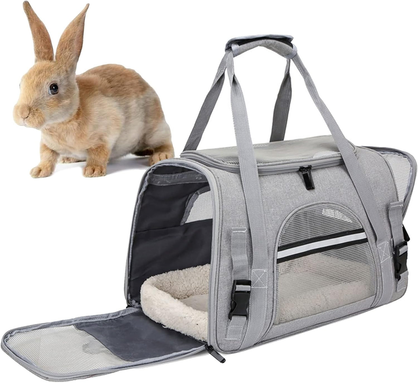 kathson Small Animal Carrier Bag, Guinea Pig Rabbit Travel Carrier Breathable Mesh Window Pet Portable Hand Bag for Hamster Bird Bunny Bearded Dragon Kitty and Etc (Grey) - Image 7