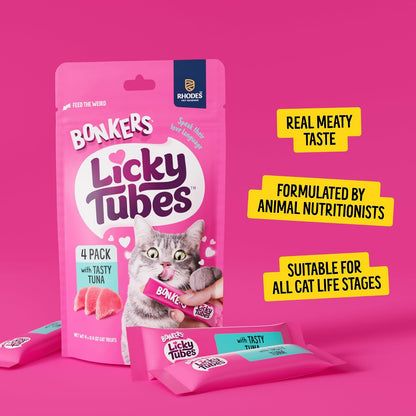 Close up of Bonkers tuna flavor cat treat packaging