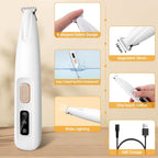 Safe pet hair trimmer being angled at forty five degrees on dog paws