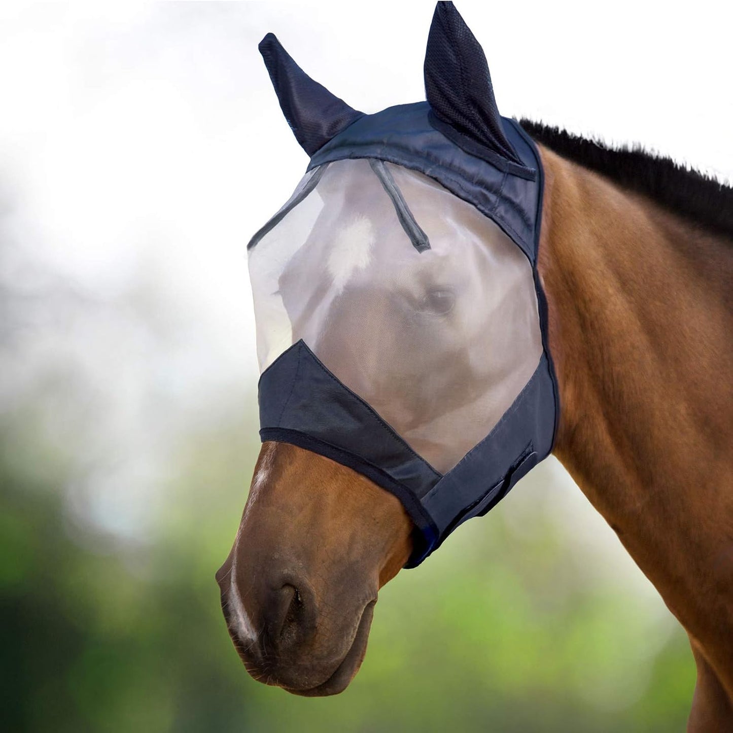 Harrison Howard CareMaster Horse Fly Mask Large Eye Space Half Face with Ears Moonlight Silver Large Full Size - Image 14