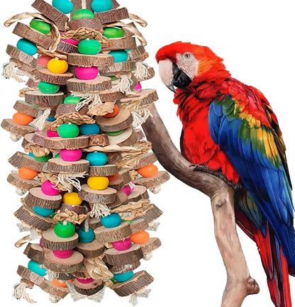 WQY GroceryShop parrot chewing toy front view hanging inside a large bird cage