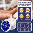 Musher's Secret paw wax container showing natural ingredients label