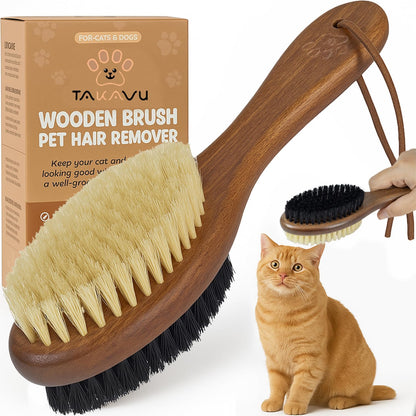 TAKAVU Soft Cat Brush for Indoor Cats - Natural Boar Bristle Grooming Brush for Long Hair & Short Hair, Gentle on Sensitive Skin, Wooden Handle Hair Brush for Kittens and Pet - Image 9