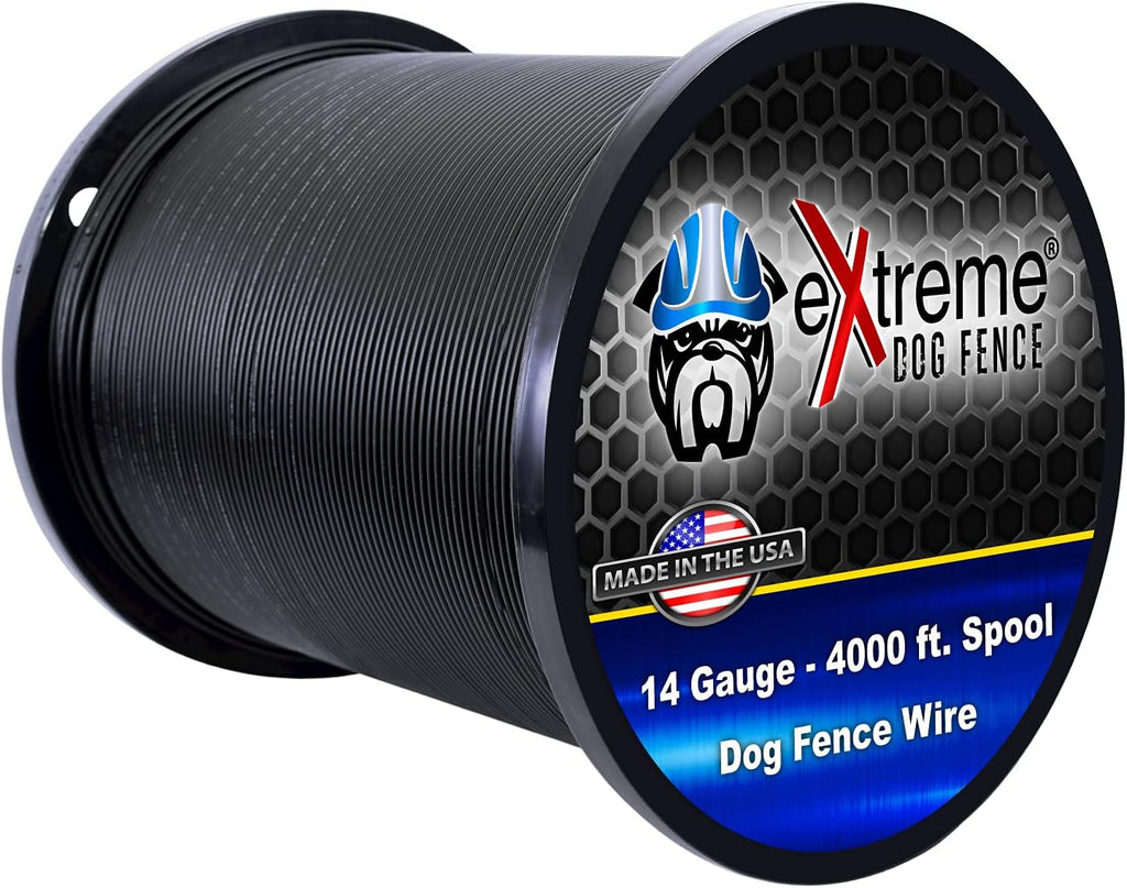 Close up view of the black heavy duty 16 gauge continuous boundary wire spool.