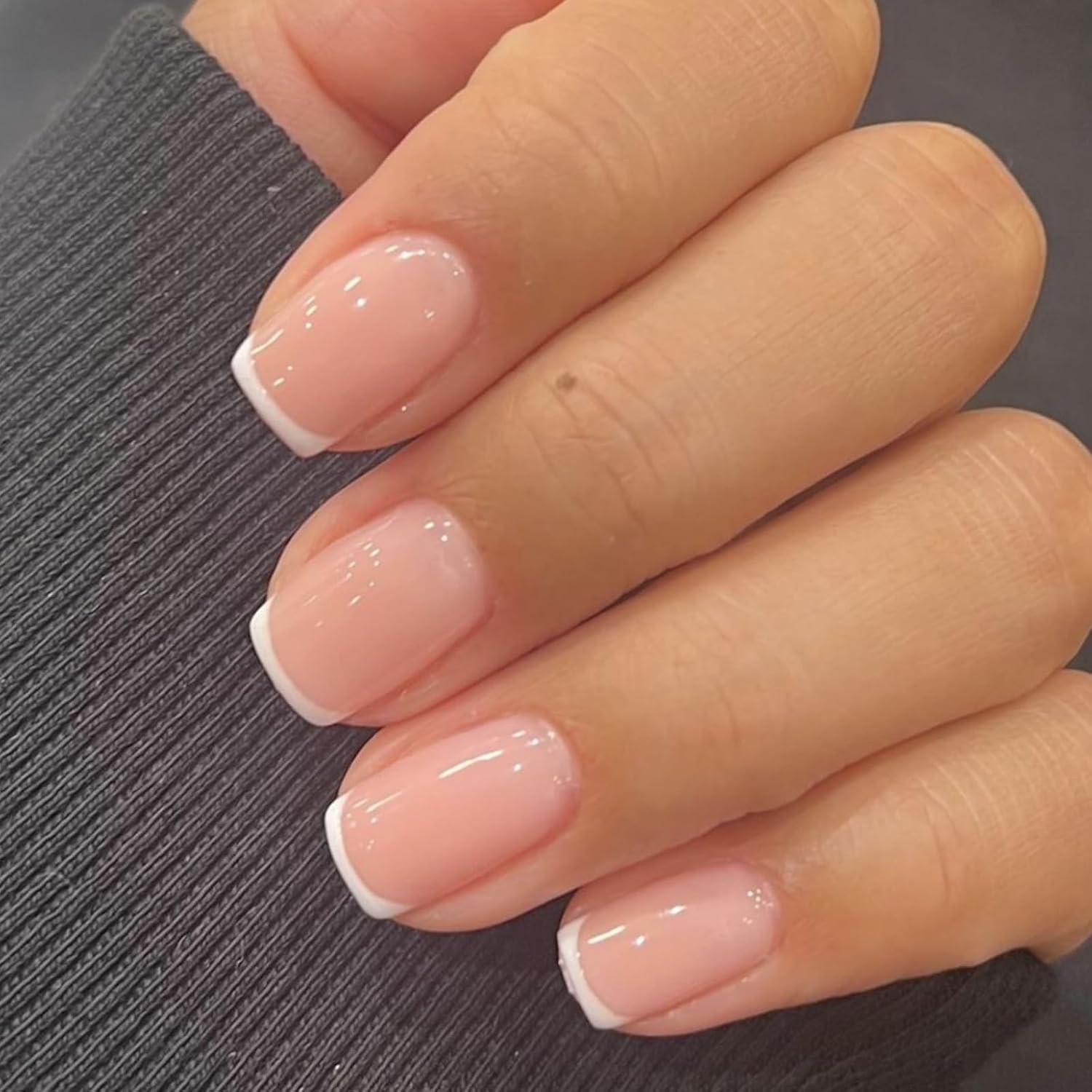Eonfave extra short squoval French tip press on nails kit front view