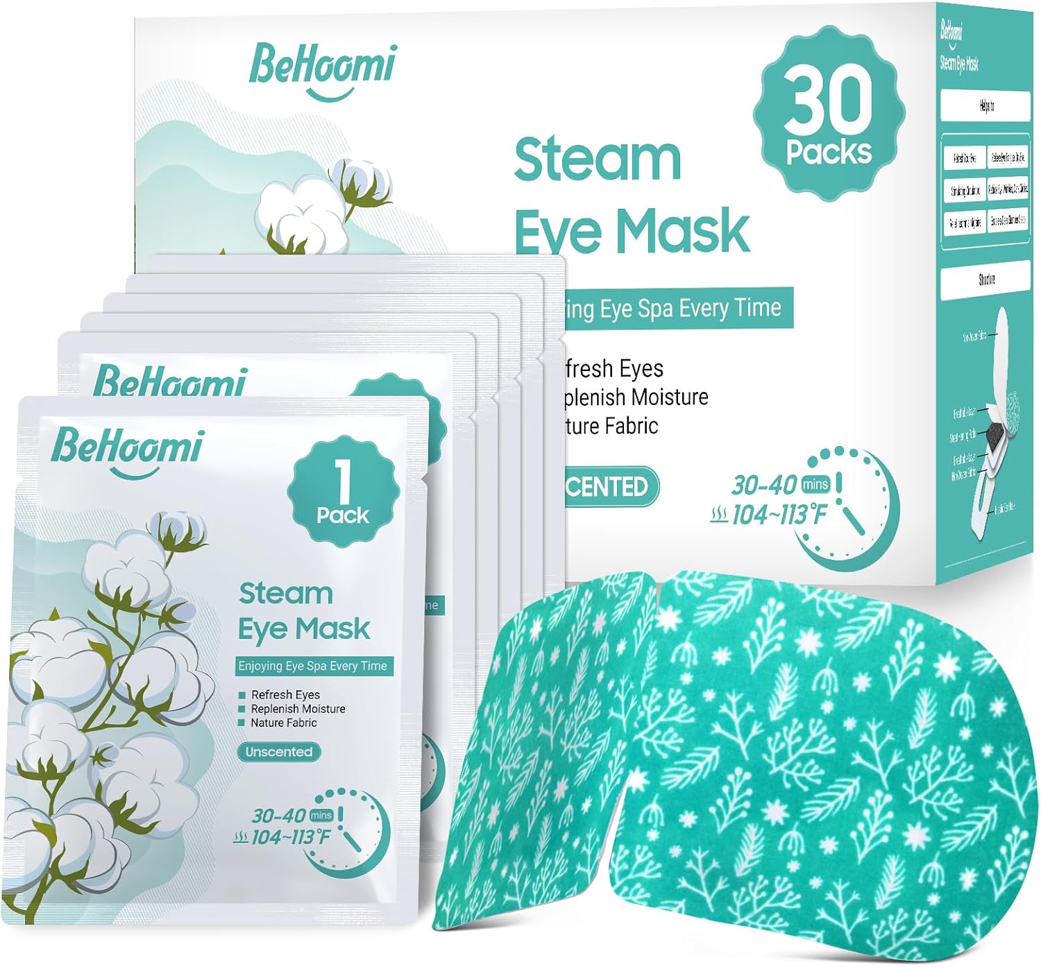 BeHoomi steam eye mask front view of packaging box