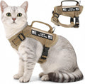 Echo Pounce tactical cat harness front view showing khaki escape proof vest design.
