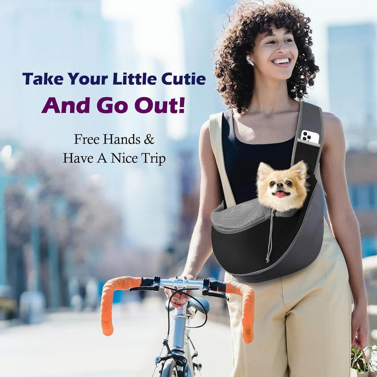 Pawaboo hands free dog papoose showing adjustable shoulder strap