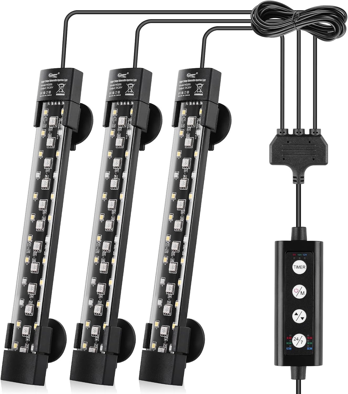 Hygger dual channel submersible aquarium LED light front view showcasing the three row bead structure.