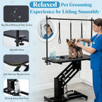 Professional pet grooming table with adjustable overhead arm and secure loops