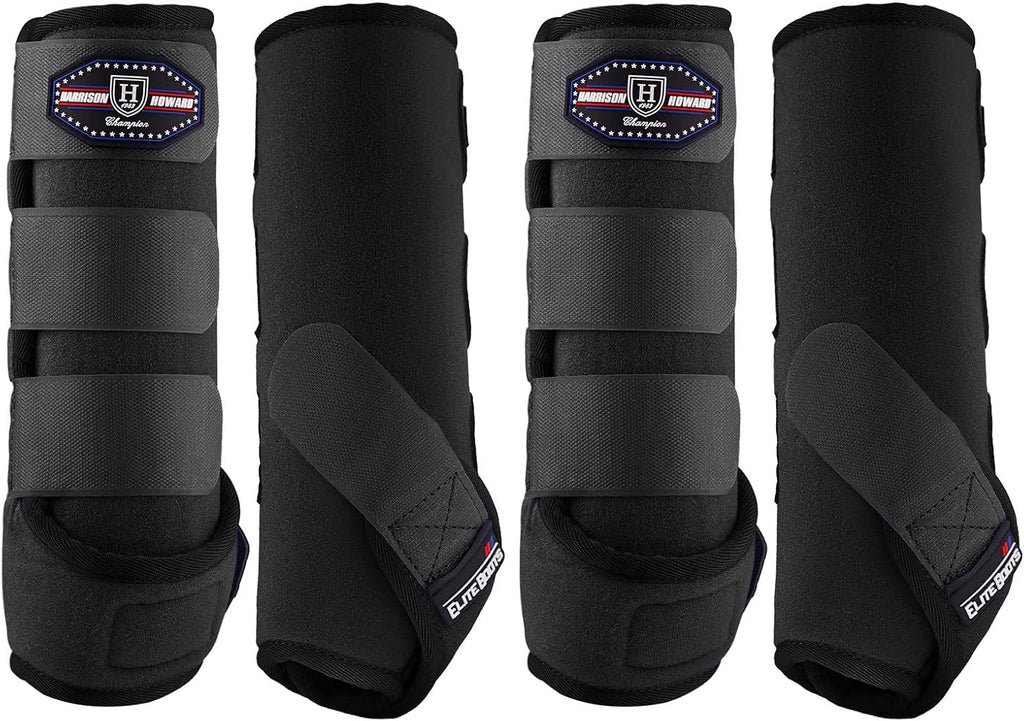 Harrison Howard horse splint boots four pack front view featuring secure hook and loop closures.