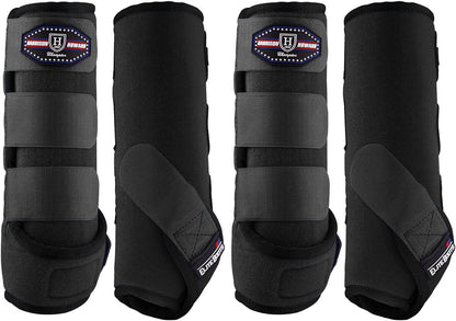 Harrison Howard horse splint boots four pack front view featuring secure hook and loop closures.