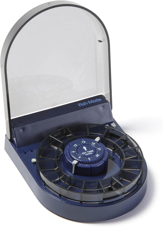 Fish Mate F14 automatic aquarium fish feeder front view showcasing the fourteen meal compartments.