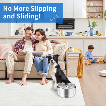 Spill proof metal dog bowl with a non slip base for large breed hydration.