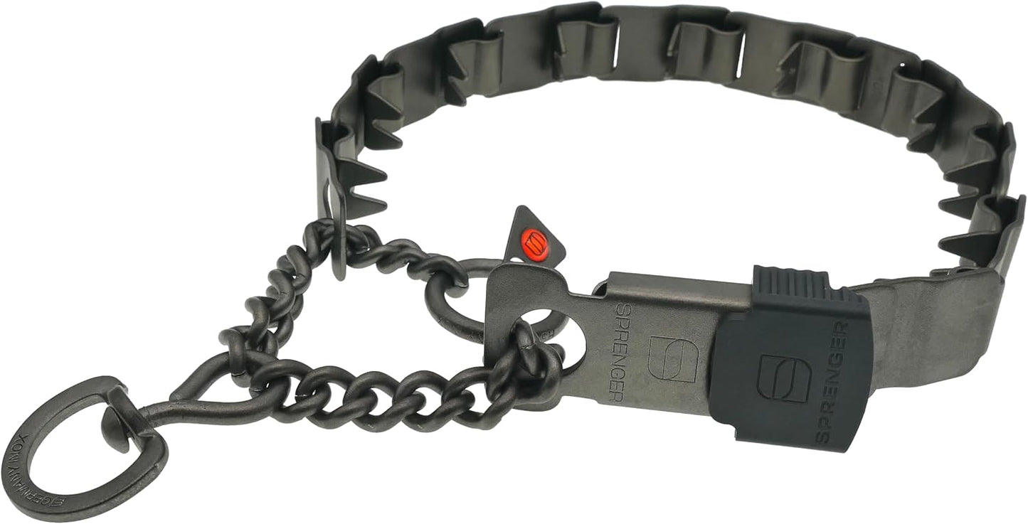 Herm Sprenger authentic black stainless steel prong collar side profile