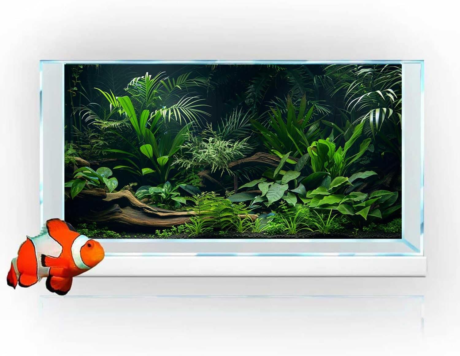 Stereoscopic jungle style aquatic plant background for aquariums