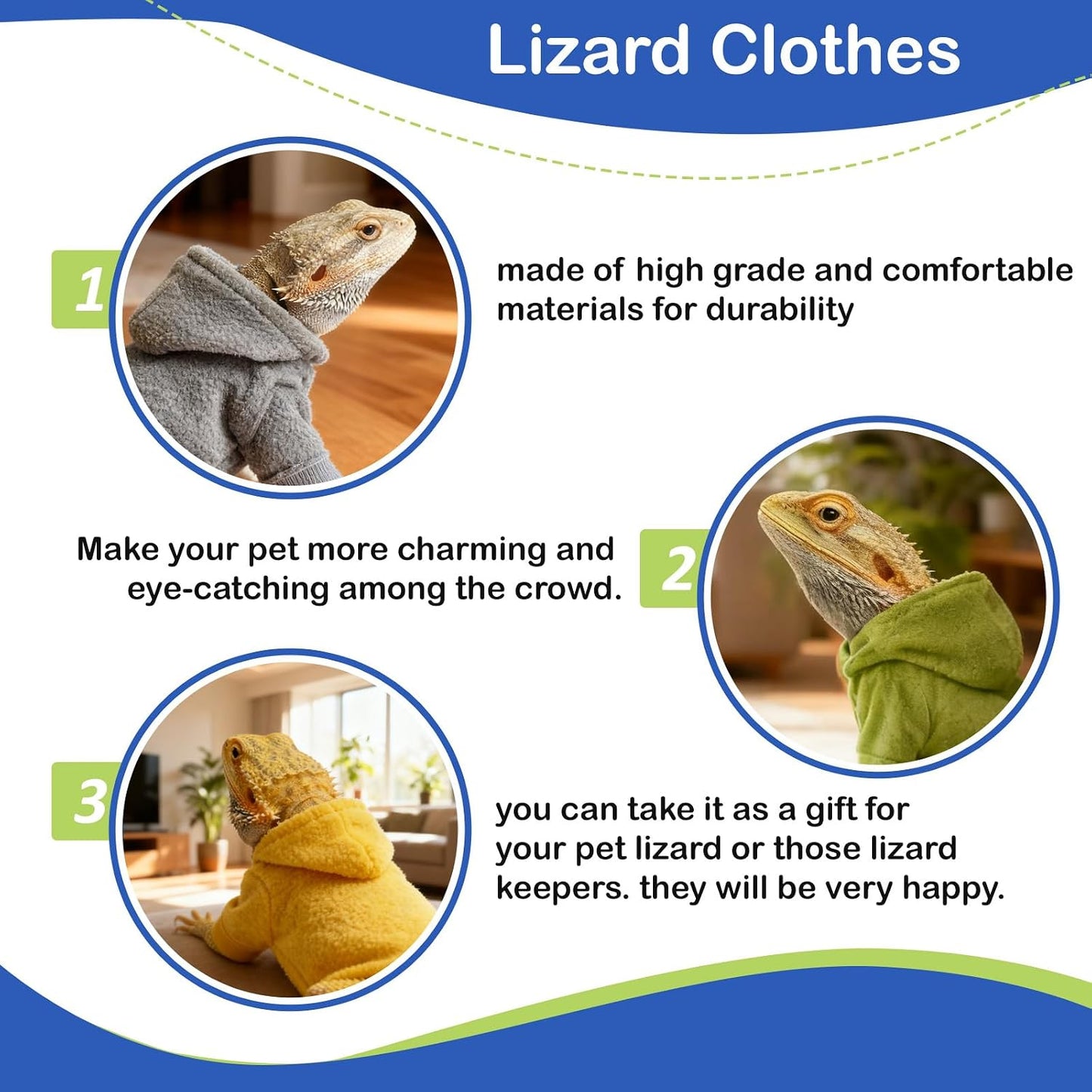 Soft fleece lizard costume jacket for crested geckos