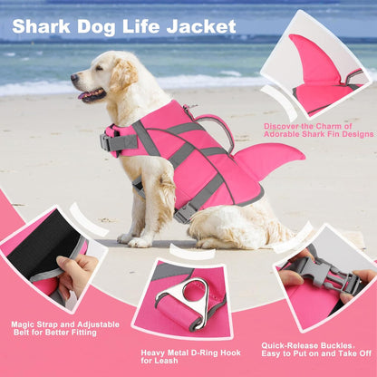 Doglay shark dog safety jacket detailing the adjustable quick release buckles and velcro straps