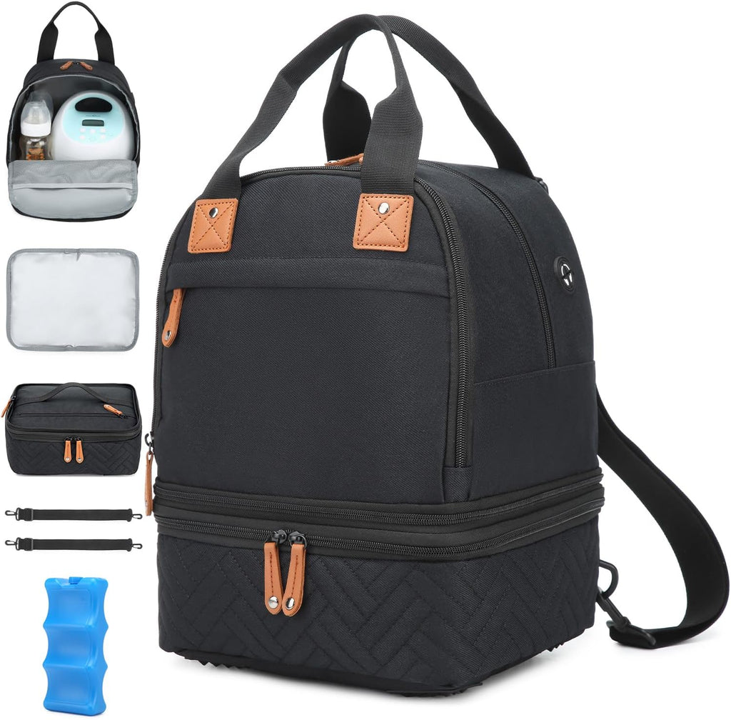 SLINRKE breast pump bag front view premium black travel tote for mothers