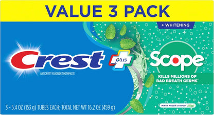 Crest + Scope Whitening Toothpaste - Pack of 3, 5.4 Oz Tubes - Anticavity Fluoride Toothpaste, Fresh Breath, Kills Germs - Tartar Protection, Enamel Protection - Minty Fresh Flavor - Image 7