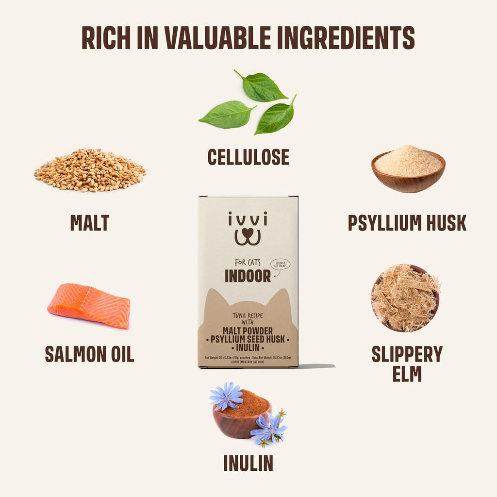 Ivvi grain free cat treat sachet being squeezed as a lickable reward