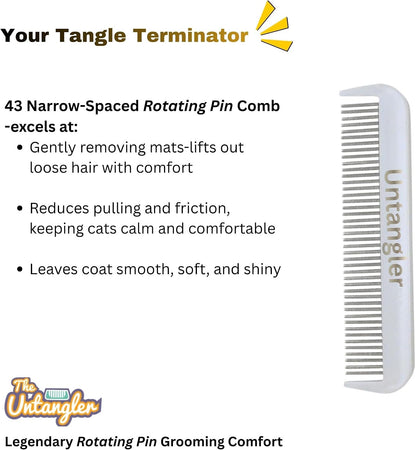 Close up of 43 rotating stainless steel teeth on Untangler comb