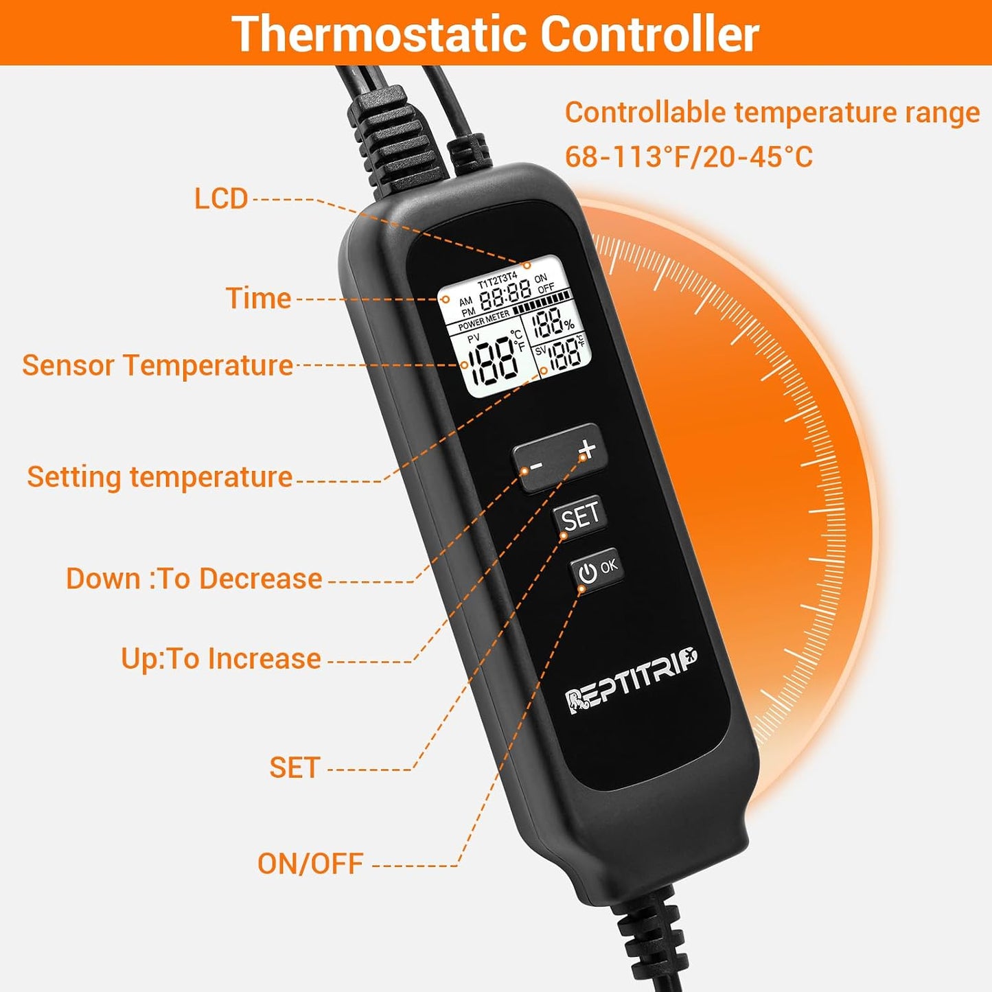 Close up of digital PID thermostat for reptile terrariums