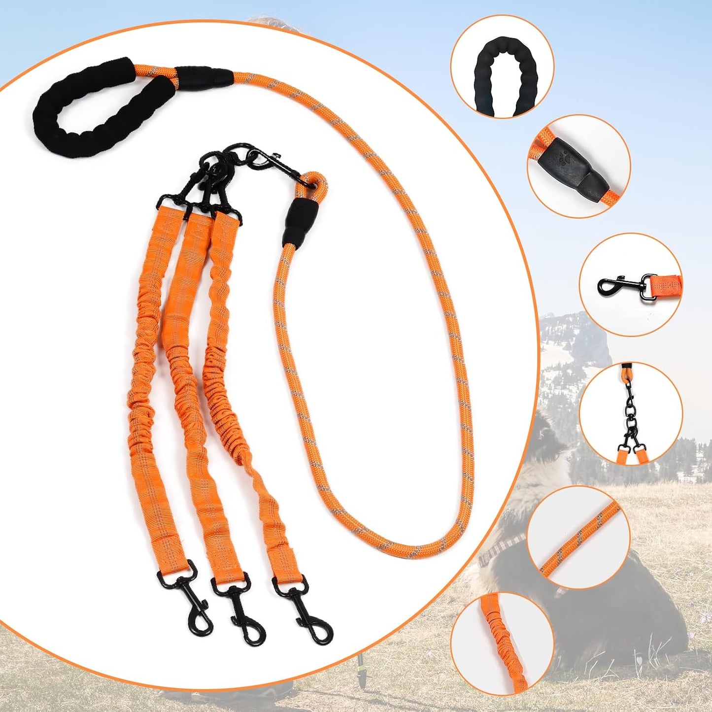 Heavy duty multi dog rope lead with 360 degree swivel mechanism