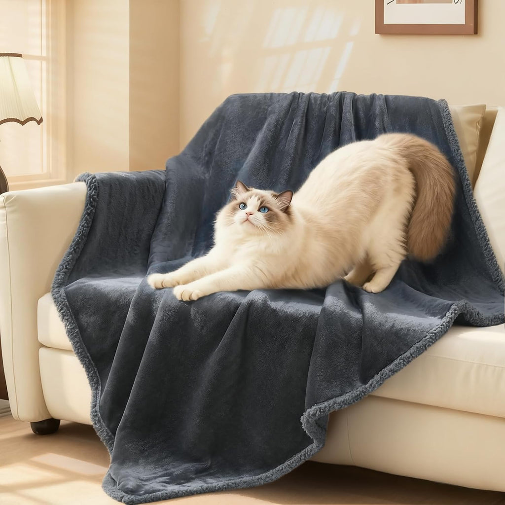 Luciphia Waterproof Blanket for Dog Washable Reversible Sherpa Fleece Throw Blanket for Bed Couch Soft Liquid Pee Proof Furniture Cover Protector for Small Medium Large Pet Cat Grey 35" x 25" - Image 15