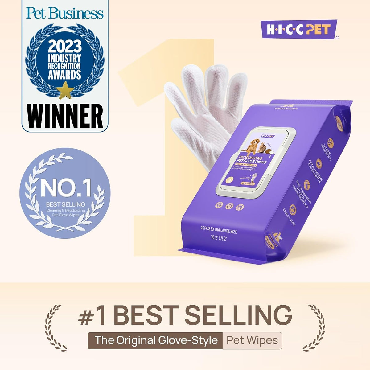 Hicc Pet pet grooming glove wipes coconut scent 20 count pack
