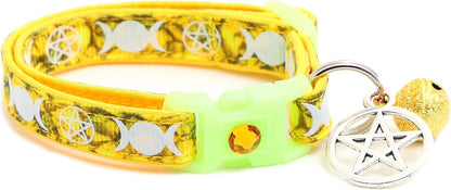 Wicca Cat Collar with Occult Charm & Bell | Witch's Familiar on Pentacle Cat Collar | Witch Kitten Collar Charms | Glow in The Dark | Safety Breakaway Collar (Small(10lbs & Less), Sapphire) - Image 13