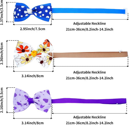 A collection of fifty randomly assorted boy pet bowties for small dogs and cats spread out.