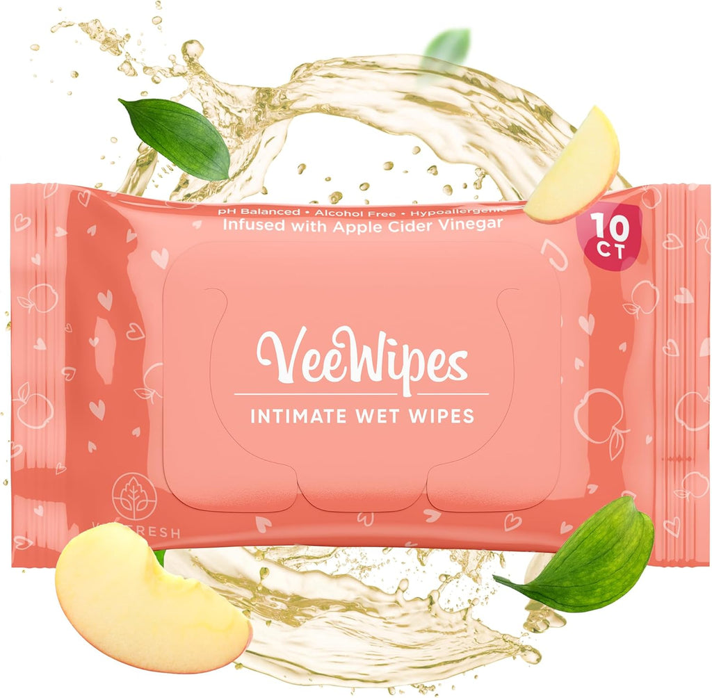VeeFresh VeeWipes ACV 10 count pack front view feminine hygiene wipes