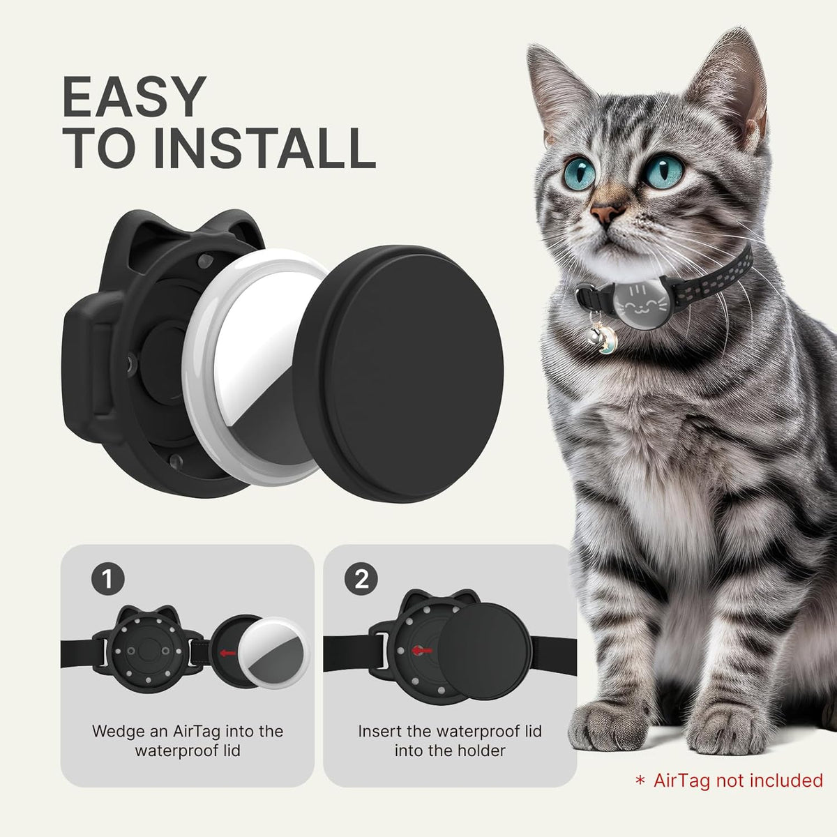 AirTag Cat Collar: Reflective Breakaway Collar, Hidden AirTag Holder - Image 6