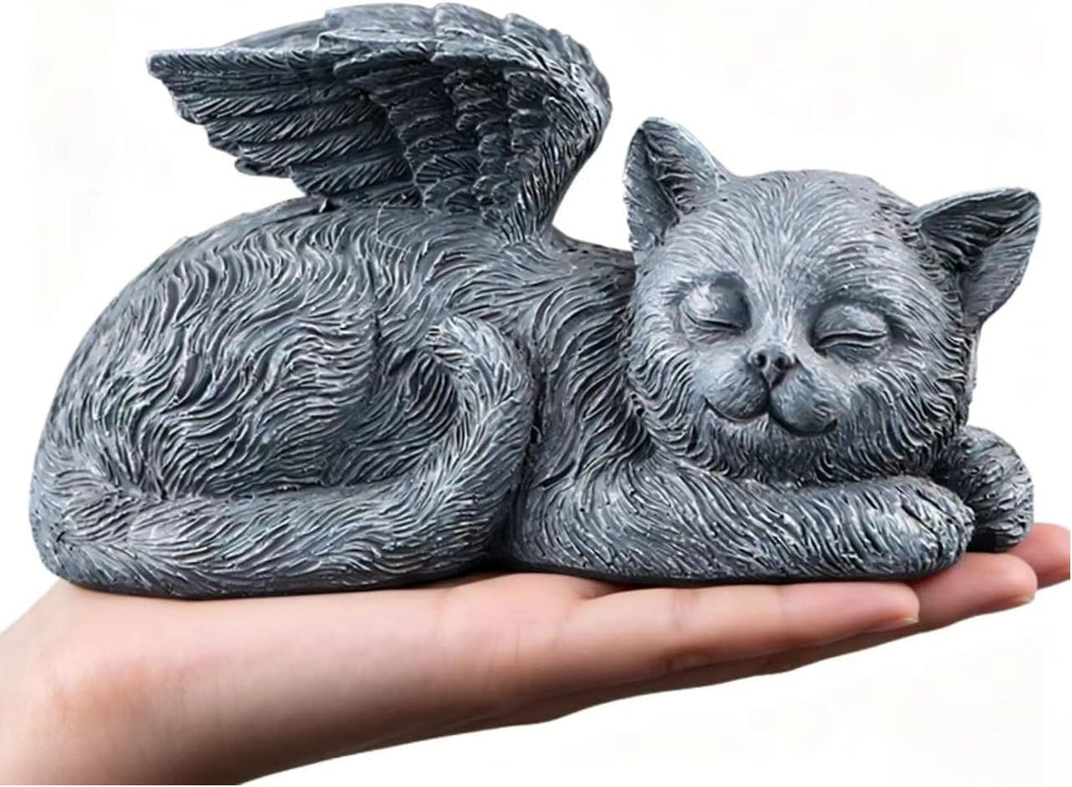 Kitten garden memorial stone highlighting the durable waterproof material.