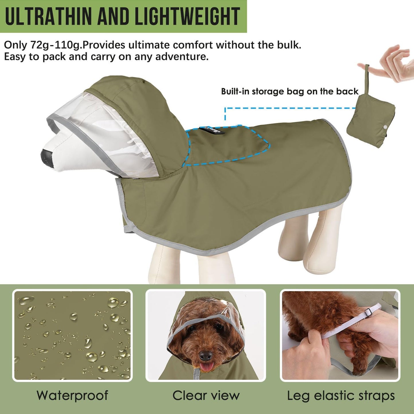 Lukovee adjustable poncho jacket showing highly reflective stripes for night safety