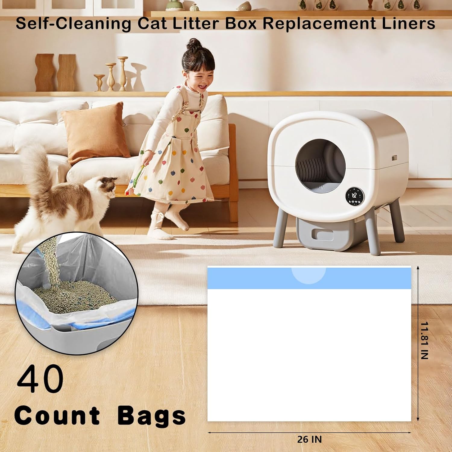 Extra thick 2 mil automatic cat litter bags showing puncture resistant plastic