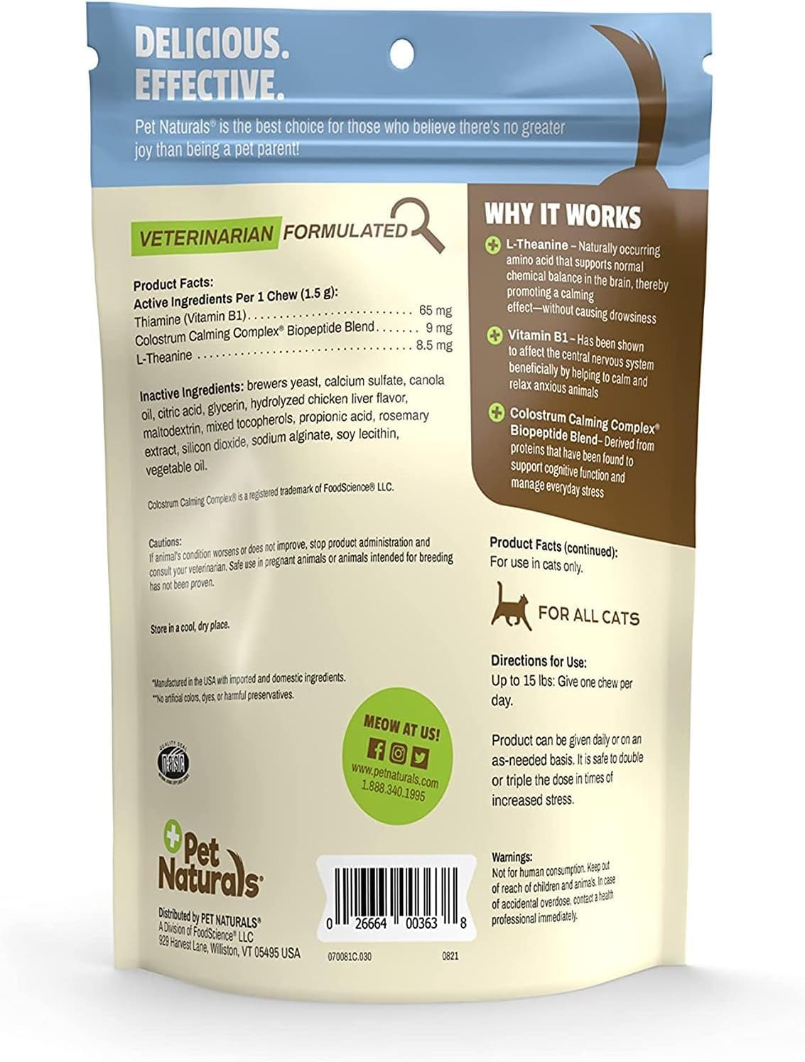 Premium USA imported Pet Naturals cat calming chews 30 count pack