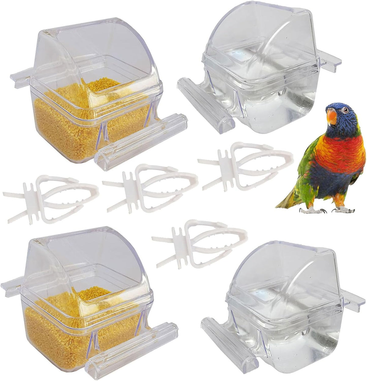 Oribuki 2-pack plastic bird dish and waterer set