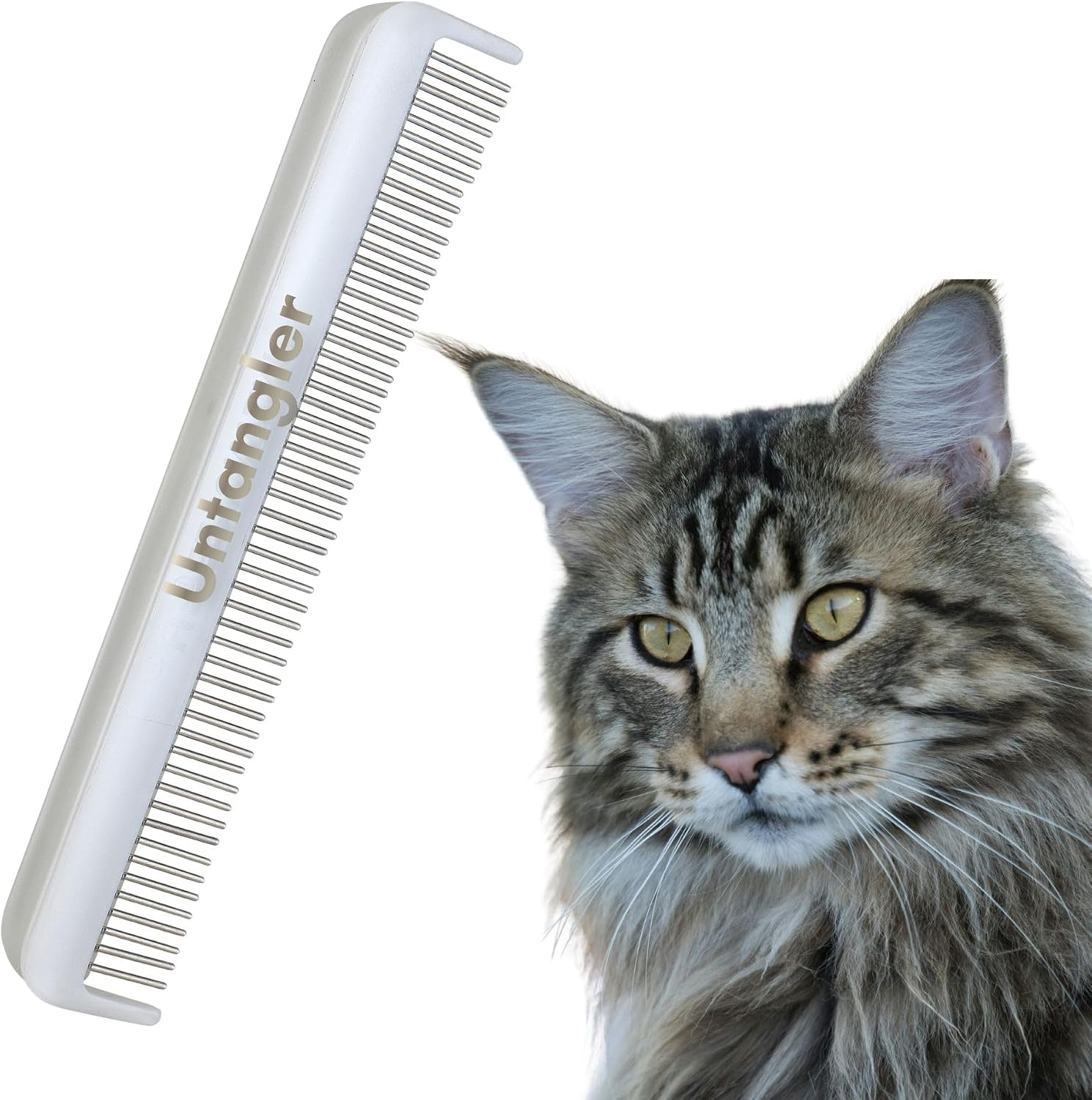 Cat Comb with Silky Smooth Rotating Teeth - Clears Mats Gently (5" Ultra Fine Teeth; 7" Dual Teeth) (White, 5") - Image 10