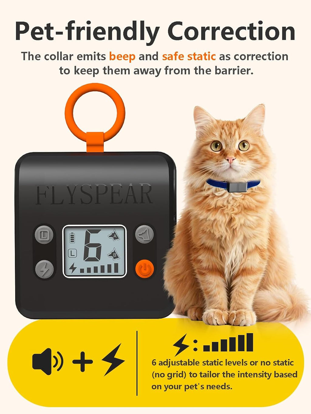 Electronic cat training fence transmitter laid flat on a countertop.