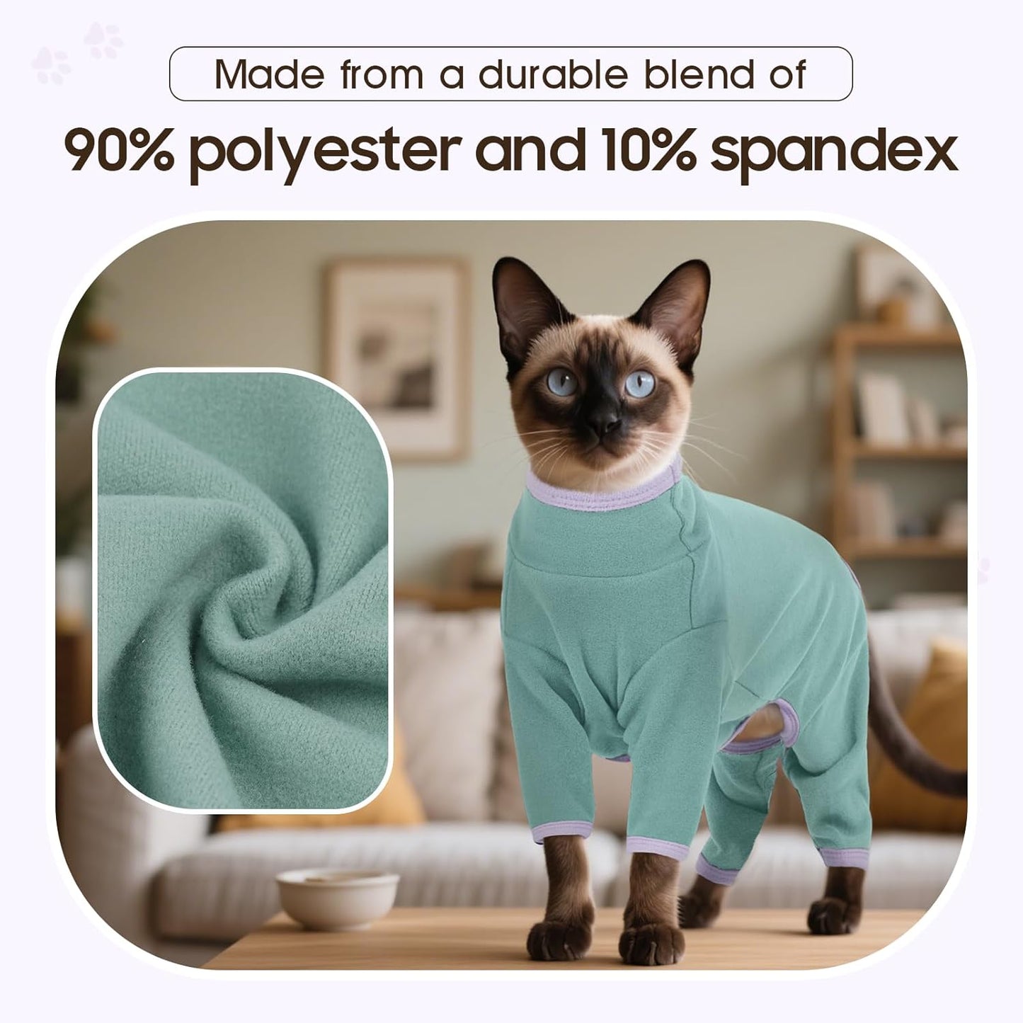 Dentrun anti-shedding cat onesie showing breathable fabric texture
