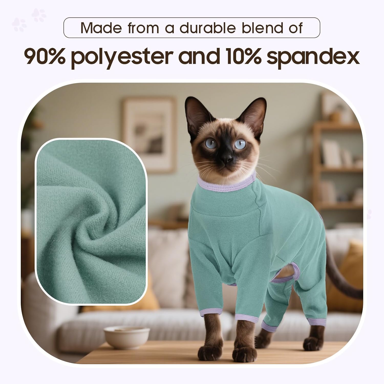 Dentrun anti-shedding cat onesie showing breathable fabric texture