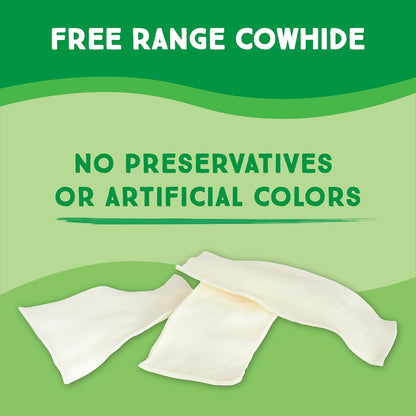 Thick cut durable rawhide bones for aggressive chewers spread out on a clean surface.