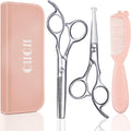 CIICII kids hair cutting scissors shears kit front view showing safety round tip cutting shears and thinning scissors