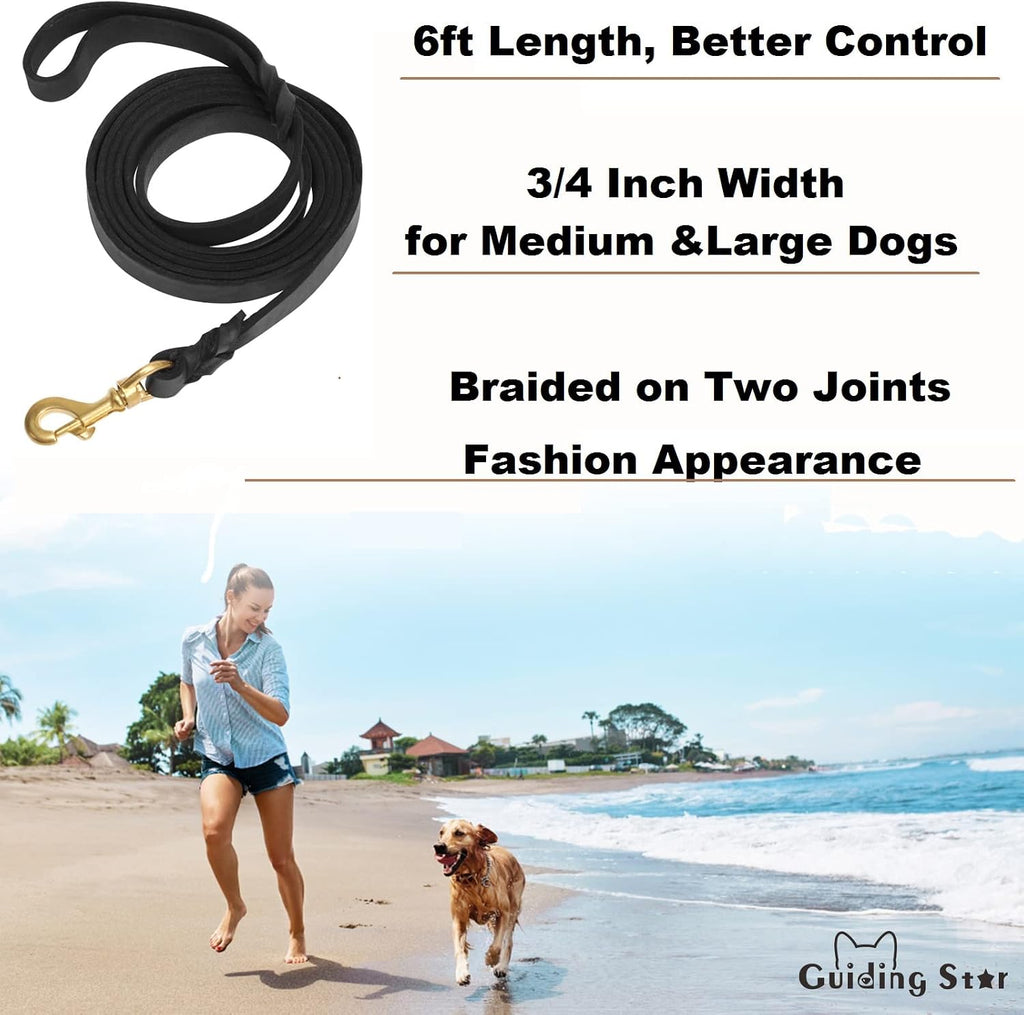 Close up of Guiding Star genuine full grain Italian leather leash handle