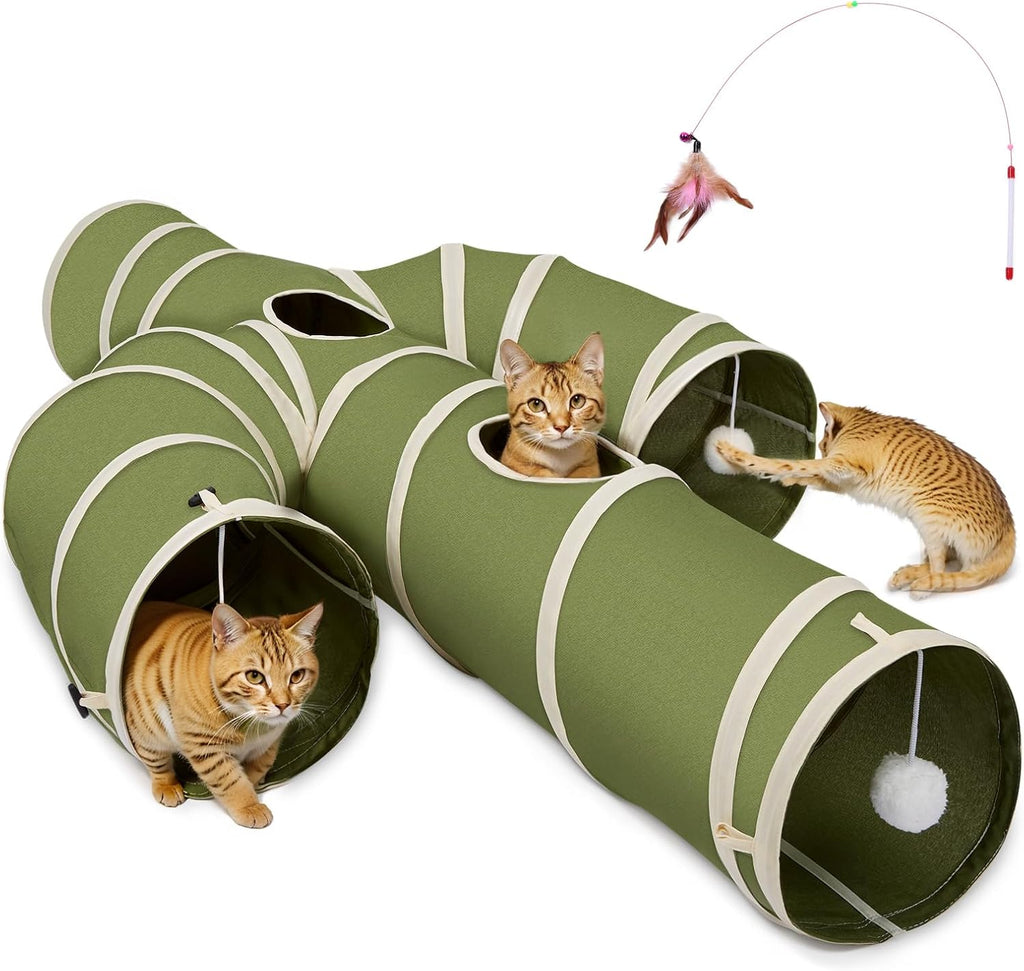 Ownpets Cat Tunnel Large 12 inch Diameter Sturdy Oxford Fabric Cat Tunnel Toy, Cactus Shape Collapsible Cat Tunnels for Indoor Cats,Interactive Peek Hole Pet Tunnel Tube with Cat Wand Toy - Image 12