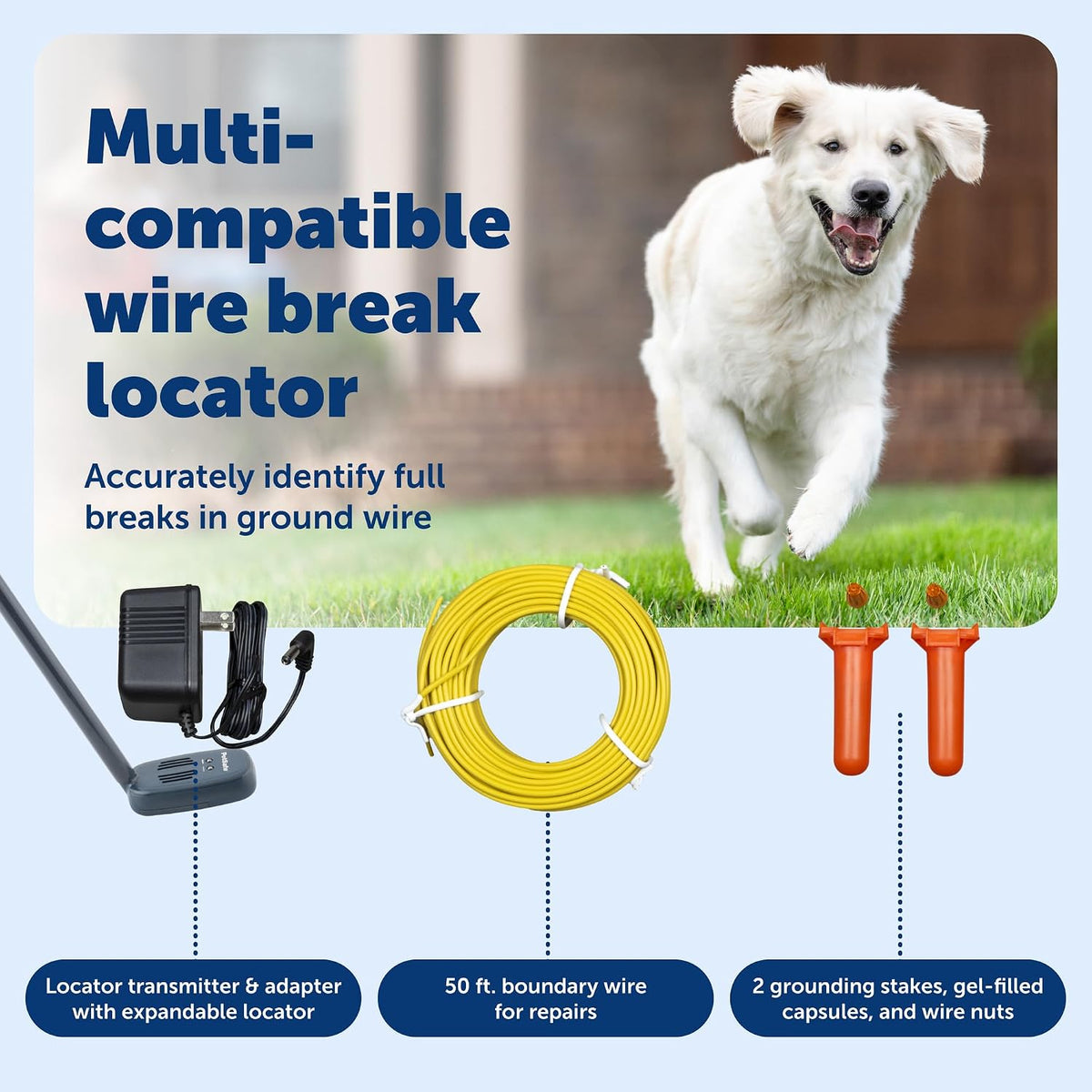 Close up of LED light indicators on the PetSafe wire break locator device