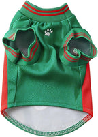 Sleeveless breathable mesh football jersey for small dogs in vibrant green color.
