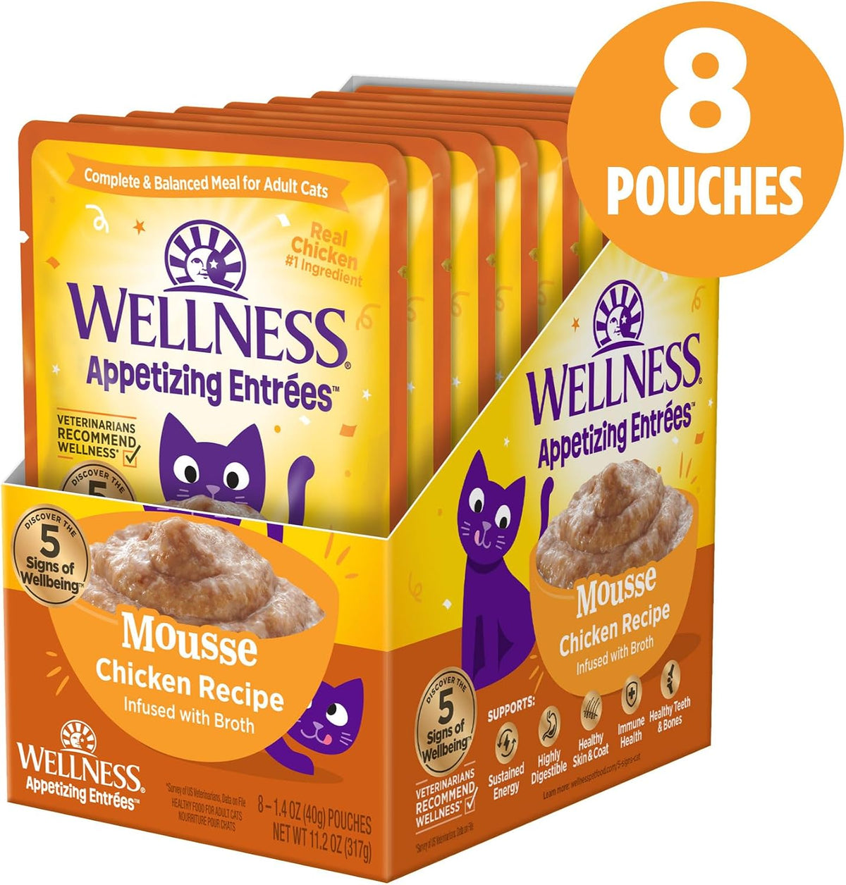 Natural grain free wet cat food pouches for adult felines